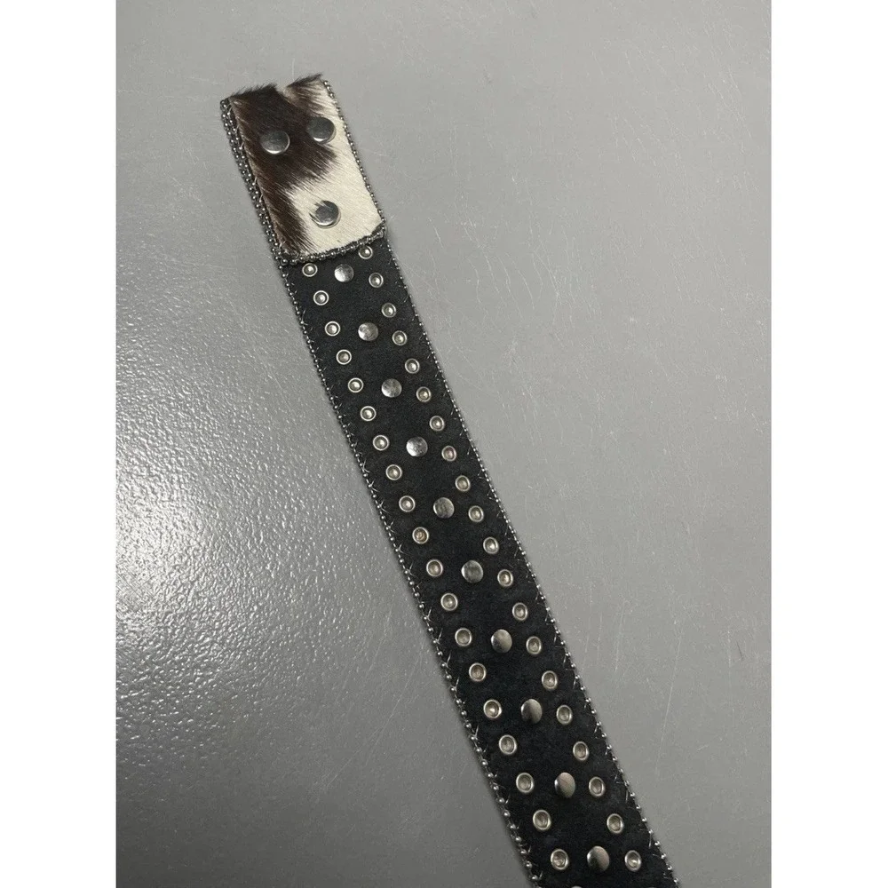 Nocona Belt Co. Mens Western Leather Brown Fur Silver Crystal Gem Belt No Buckle